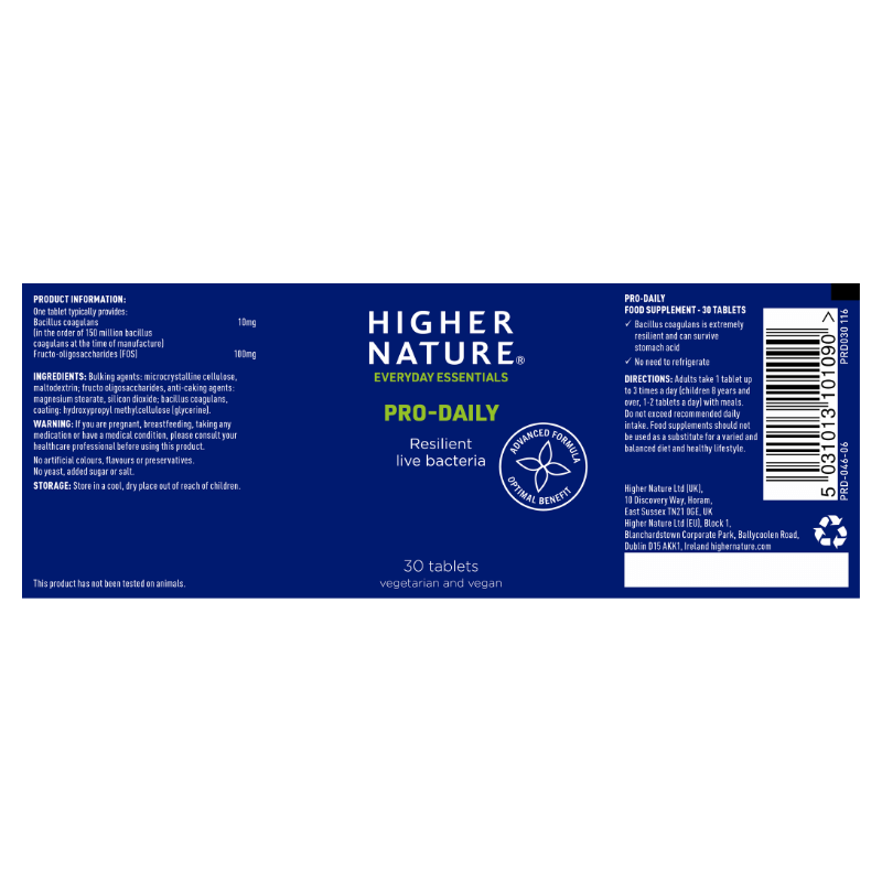 Higher Nature Pro Daily Live Bacteria Label